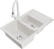 Graniidist köögivalamu Mexen Gaspar 6507-20-670101-20, 73 x 47 x 17.7 cm, valge, segisti ja sifooniga