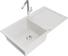 Graniitvalamu Mexen Leo 6501-20-670401-06, 90 x 50 x 19 cm, valge/hall, segisti ja sifooniga