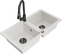 Graniidist köögivalamu Mexen Mario 6504-20-670101-70, 82 x 43 x 16 cm, valge/must, koos segisti ja sifooniga