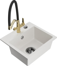 Graniidist köögivalamu Mexen Milo 6505-20-671701-57-B, 43.5 x 41 x 17.1 cm, valge/must/gold, segisti ja sifooniga