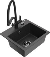 Graniidist köögivalamu Mexen Milo 6505-76-671701-70-B, 43 x 41 x 17.1 cm, must marmor, segisti ja sifooniga
