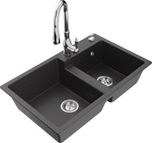 Graniidist köögivalamu Mexen Tomas 6516-76-672601-00, 80 x 50 x 19 cm, must, koos segisti ja sifooniga