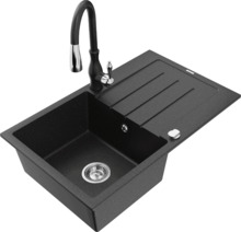 Graniidist köögivalamu Mexen Bruno 6513-73-672601-70, 79.5 x 49.5 x 20 cm, must/hõbe, segisti ja sifooniga