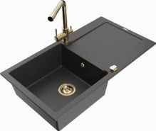 Graniidist köögivalamu Mexen Leo 6501-76-671600-50, 90 x 50 x 19 cm, must täpiline, segisti ja sifooniga