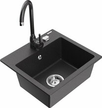 Graniidist köögivalamu Mexen Milo 6505-76-670200-76, 43 x 41 x 17 cm, must täpiline, segisti ja sifooniga
