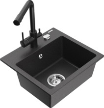 Graniidist köögivalamu Mexen Milo 6505-76-671600-70, 43.5 x 41 x 17.1 cm, must täpiline, koos segisti ja sifooniga