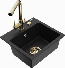 Graniidist köögivalamu Mexen Milo 6505-77-671600-50, 43.5 x 41 x 17.1 cm, must/gold, koos segisti ja sifooniga