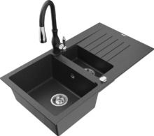 Graniidist köögivalamu Mexen Matias 6502-76-672601-70, 90 x 50.5 x 20 cm, must granite/must, segisti ja sifooniga