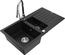 Graniidist köögivalamu Mexen Matias 6502-77-670101-00, 90 x 50.5 x 20 cm, must/kroom, segisti ja sifooniga