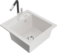 Graniidist köögivalamu Mexen Vito 6503-20-670401-07, 49 x 52 x 21 cm, valge/must/kroom, segisti ja sifooniga