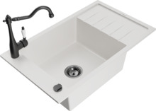 Graniidist köögivalamu Mexen Elias 6511-20-670700-70, 79.5 x 48 x 20 cm, valge/must, koos segisti ja sifooniga