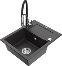 Graniidist köögivalamu Mexen Enzo 6506-76-73450-07, 57 x 46 x 17.4 cm, must granite, koos segisti ja sifooniga