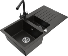 Graniidist köögivalamu Mexen Matias 6502-75-671600-70, 90 x 50.5 x 20 cm, must/kuldne metallic, segisti ja sifooniga