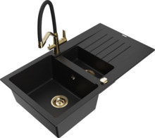 Graniidist köögivalamu Mexen Matias 6502-77-671701-57-G, 90 x 50.5 x 20 cm, must/gold, segisti ja sifooniga