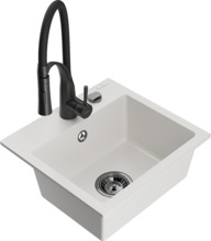 Graniidist köögivalamu Mexen Milo 6505-20-73450-70-B, 43.5 x 41 x 17.1 cm, valge/must, segisti ja sifooniga