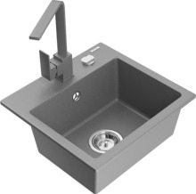 Graniidist köögivalamu Mexen Milo 6505-71-670300-71, 43.5 x 41 x 17.1 cm, hall, koos segisti ja sifooniga