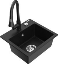 Graniidist köögivalamu Mexen Milo 6505-77-670101-70, 43.5 x 41 x 17.1 cm, must, segisti ja sifooniga