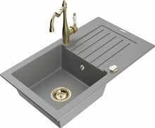 Graniidist köögivalamu Mexen Pablo 6510-71-670700-50, 75.2 x 43.6 x 16.1 cm, hall/kuldne, segisti ja sifooniga