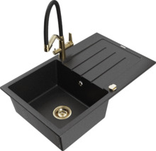 Graniidist köögivalamu Mexen Bruno 6513-73-671701-57-G, 79.5 x 49.5 x 20 cm, must/hõbedane metallic, koos segisti ja sifooniga