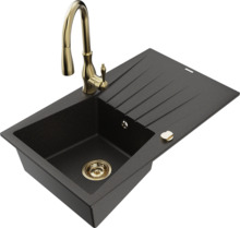 Graniidist köögivalamu Mexen Cesar 6514-75-672601-50, 77 x 47 x 20 cm, metallic must/kuldne, segisti ja sifooniga