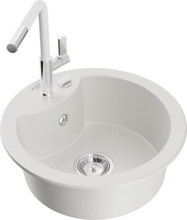Graniidist köögivalamu Mexen Diego 6512-20-670401-02, 48 x 48 x 16 cm, valge, koos segisti ja sifooniga