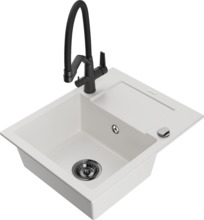 Graniidist köögivalamu Mexen Enzo 6506-20-671701-70-B, 57.6 x 46.5 x 17.4 cm, valge/must, koos segisti ja sifooniga