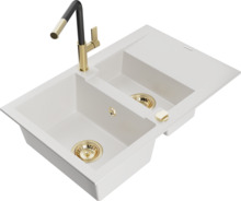 Graniidist köögivalamu Mexen Gaspar 6507-20-670401-57-G, 73 x 47 x 17.7 cm, valge, koos segisti ja sifooniga
