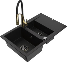 Graniidist köögivalamu Mexen Gaspar 6507-77-73450-57-B, 73.7 x 47.5 x 17.7 cm, must/gold, segisti ja sifooniga