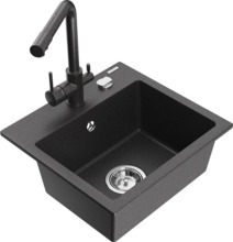Graniidist köögivalamu Mexen Milo 6505-76-671600-76, 43 x 41 x 17.1 cm, must täpiline, segisti ja sifooniga