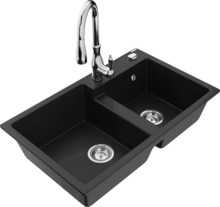 Graniidist köögivalamu Mexen Tomas 6516-77-672601-00, 80 x 50 x 19 cm, must/kroom, segisti ja sifooniga