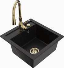 Graniidist köögivalamu Mexen Vito 6503-77-672601-50, 52 x 49 x 21 cm, must/gold, segisti ja sifooniga