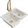 Graniidist köögivalamu Mexen Carlos 6518-20-670101-50, 58.2 x 47.5 x 17.7 cm, valge/gold, segisti ja sifooniga