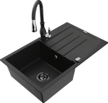 Graniidist köögivalamu Mexen Bruno 6513-77-672601-70-B, 79.5 x 49.5 x 20 cm, must, segisti ja sifooniga