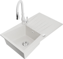 Graniidist köögivalamu Mexen Cesar 6514-20-672601-20, 77 x 47 x 20 cm, valge, segisti ja sifooniga
