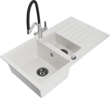 Graniidist köögivalamu Mexen Matias 6502-20-671701-07-B, 90 x 50.5 x 20 cm, valge/must/kroom, segisti ja sifooniga
