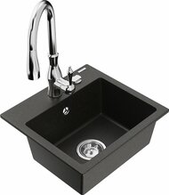 Graniidist köögivalamu Mexen Milo 6505-75-672601-00, 43 x 41 x 17 cm, must/kuldne metallic, segisti ja sifooniga