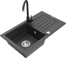 Graniidist köögivalamu Mexen Pablo 6510-76-670200-70, 75 x 43 x 16.1 cm, must täpiline, segisti ja sifooniga