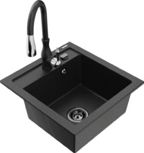 Graniidist köögivalamu Mexen Vito 6503-73-672601-70-B, 49 x 52 x 21 cm, must/hõbedane metallic, segisti ja sifooniga
