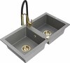 Graniidist köögivalamu Mexen Mario 6504-71-73450-57-G, 82 x 43.6 x 16.1 cm, hall/must/gold, koos segisti ja sifooniga