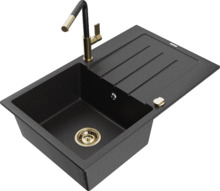 Graniidist köögivalamu Mexen Bruno 6513-73-670401-57, 79.5 x 49.5 x 20 cm, must/hõbe metallic, koos segisti ja sifooniga