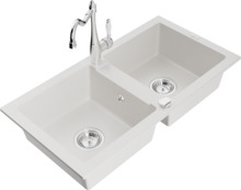 Graniidist köögivalamu Mexen Mario 6504-20-670700-00, 82 x 43.6 x 16.1 cm, valge, koos segisti ja sifooniga