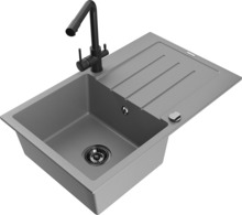 Graniidist köögivalamu Mexen Bruno 6513-71-671600-70-B, 79.5 x 49.5 x 20 cm, hall/must, koos segisti ja sifooniga