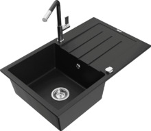Graniidist köögivalamu Mexen Bruno 6513-77-670401-07, 79.5 x 49.5 x 20 cm, must, koos segisti ja sifooniga
