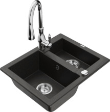 Graniidist köögivalamu Mexen Carlos 6518-75-672601-00, 58.2 x 47.5 x 17.7 cm, metallic must/kuldne/chrome, segisti ja sifooniga