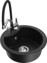 Graniidist köögivalamu Mexen Diego 6512-77-671701-07, 48 x 48 x 16.7 cm, must/kroom, segisti ja sifooniga