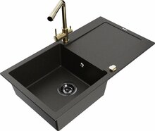 Graniidist köögivalamu Mexen Leo 6501-75-671600-50-B, 90 x 50 x 19 cm, must/kuldne metallic, segisti ja sifooniga
