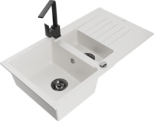 Graniidist köögivalamu Mexen Matias 6502-20-670300-70, 90 x 50.5 x 20 cm, valge/must, koos segisti ja sifooniga