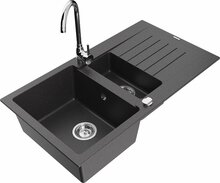 Graniidist köögivalamu Mexen Matias 6502-76-670200-00, 90 x 50.5 x 20 cm, must täpiline, koos segisti ja sifooniga