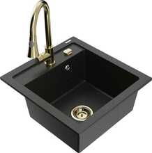 Graniidist köögivalamu Mexen Vito 6503-73-670101-50, 49 x 52 x 21 cm, must/hõbedane metallic, segisti ja sifooniga
