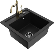 Graniidist köögivalamu Mexen Vito 6503-77-670700-50-B, 49 x 52 x 21 cm, must/gold, segisti ja sifooniga